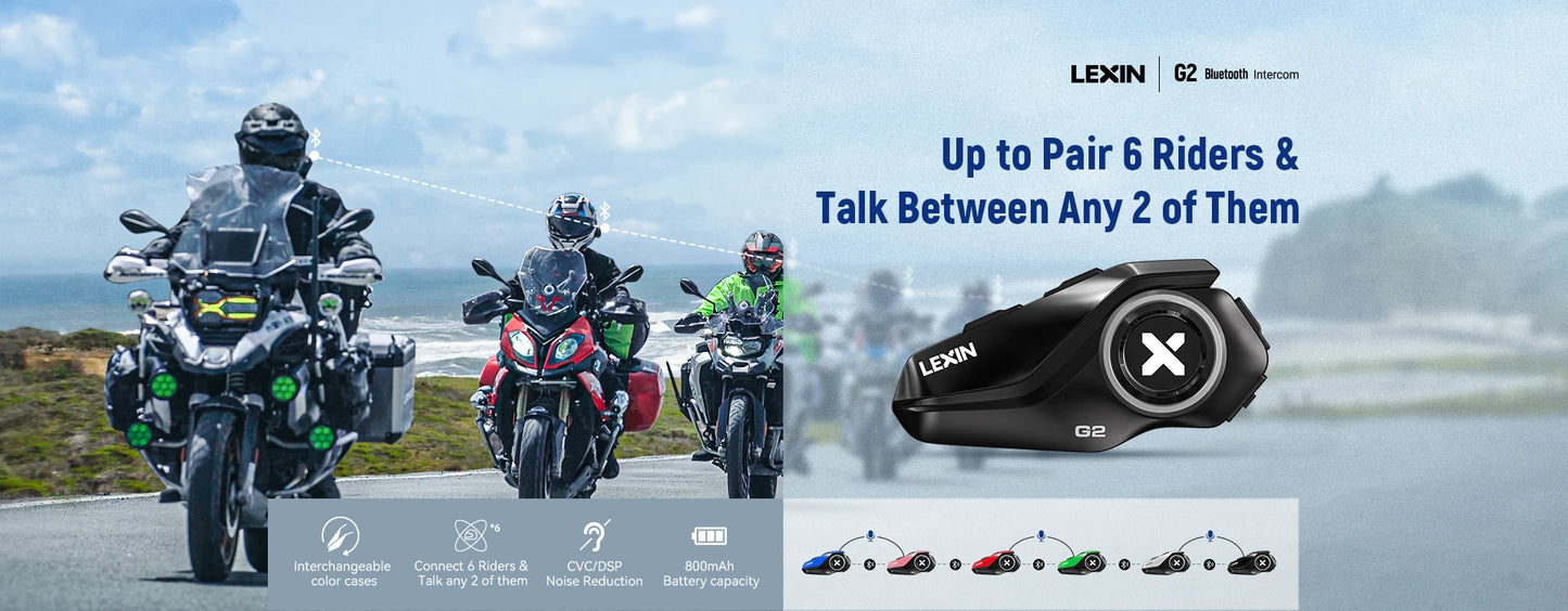 2023 Lexin-G2P Motorcycle Helmet Bluetooth Intercom Up To Pair 6 Riders&Big Button Design Exchangeable Pattern Shell 120KM/H