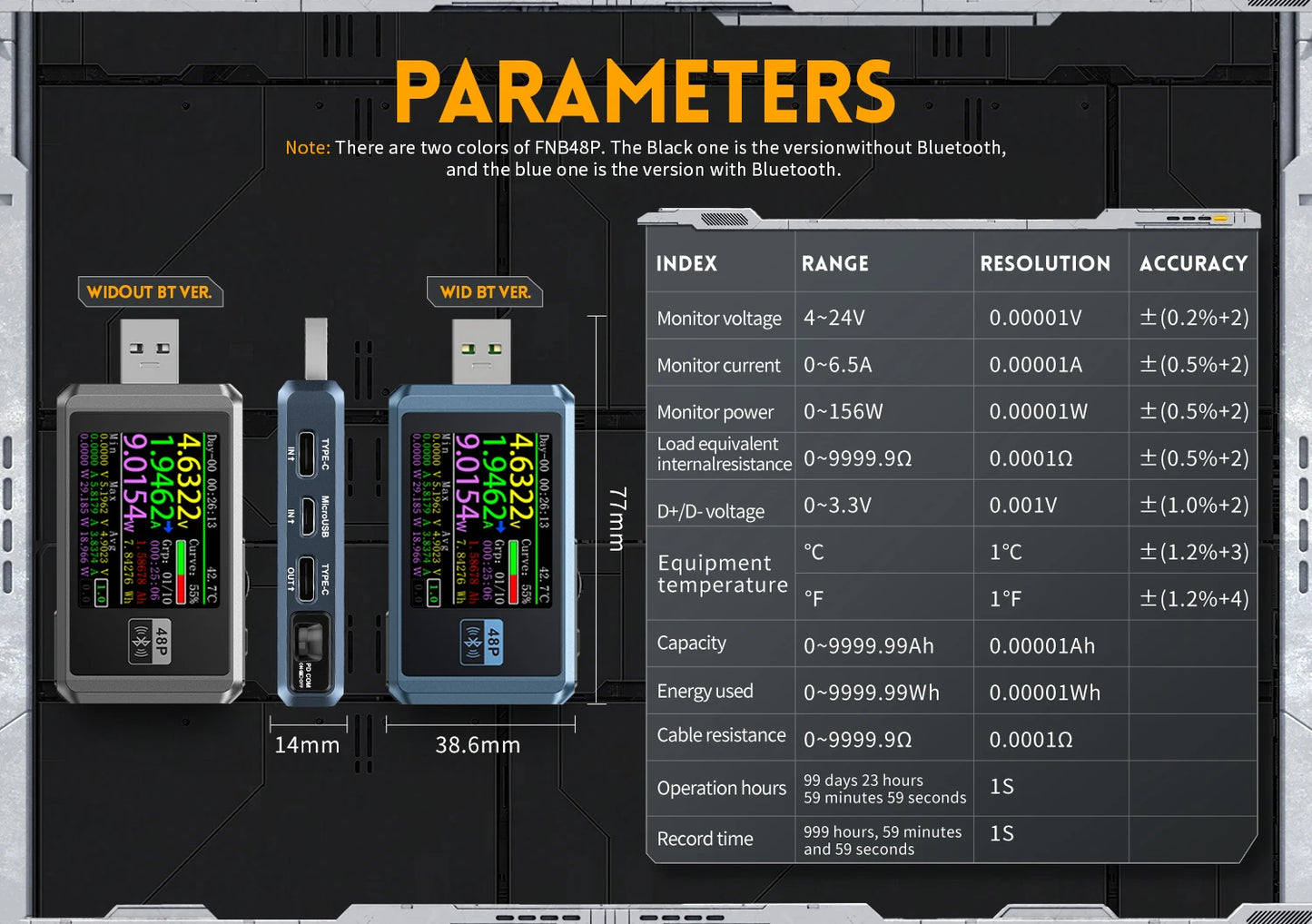 FNIRSI-FNB48P Ammeter Voltmeter USB Tester TYPE-C Fast Charge Detection Trigger Capacity Ripple Measurement with CNC Metal Shell