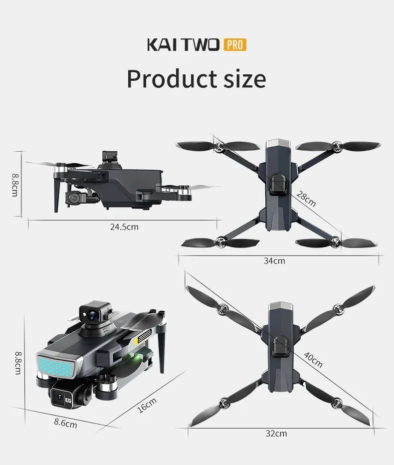KAI TWO PRO GPS Drone 4K Professional 8K Three Axis Self Stabilization HD Camera 360° Obstacle Avoidance Brushless RC Quadcopter