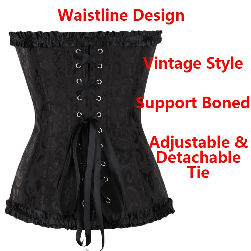 YBFDO Women Sexy Corsets Bustiers Floral Lace Tops Shapewear Burlesque Vintage Corset Gothic Satin Lingerie Corselet Overbust