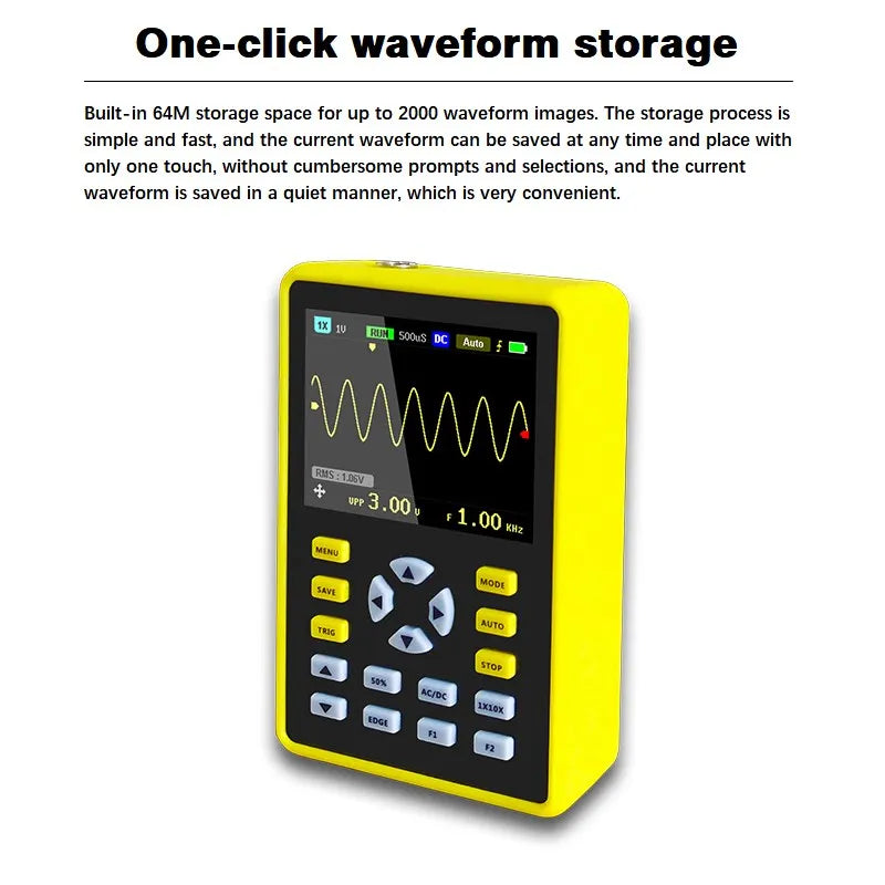 FNIRSI 5012H Handheld Digital Oscilloscope 500MS/s Sampling Rate 10MHz Analog Bandwidth 2.4 Inches Support Waveform Storage
