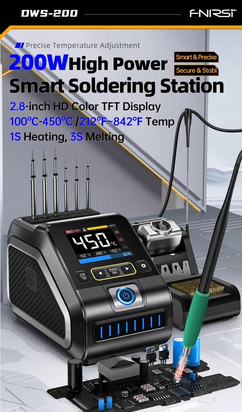 FNIRSI DWS-200 200W Rework Soldering Station C210/C245 Handle with Soldering Helping Hand Electronic Welding Repair Solder Tools