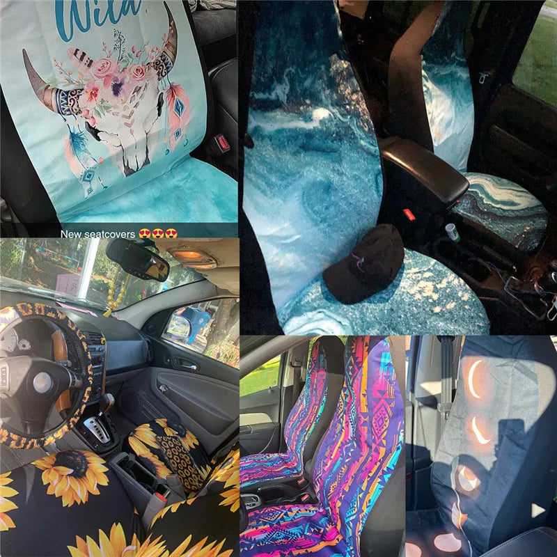 Dog Paw Print Car Seats Cover Full Set 4Pcs Front/Back Seat Protector Custom Black Auto Interior for Woman Men Cartoon Footprint