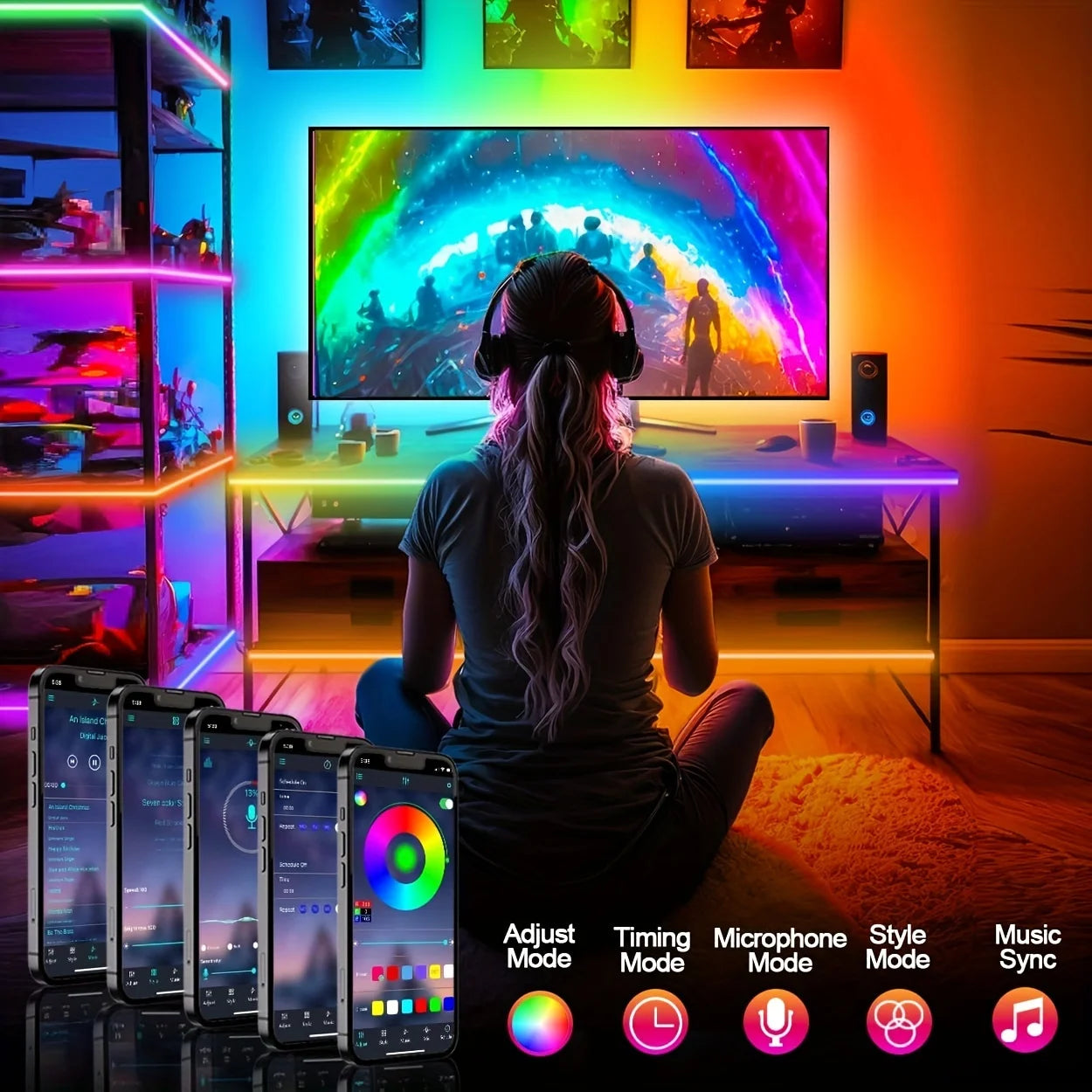 RGB 2835 LED Strip Light Bluetooth App Smart Control Flexible Diode Tape Ribbon TV Desktop Backlight Music Sync Decor For Home