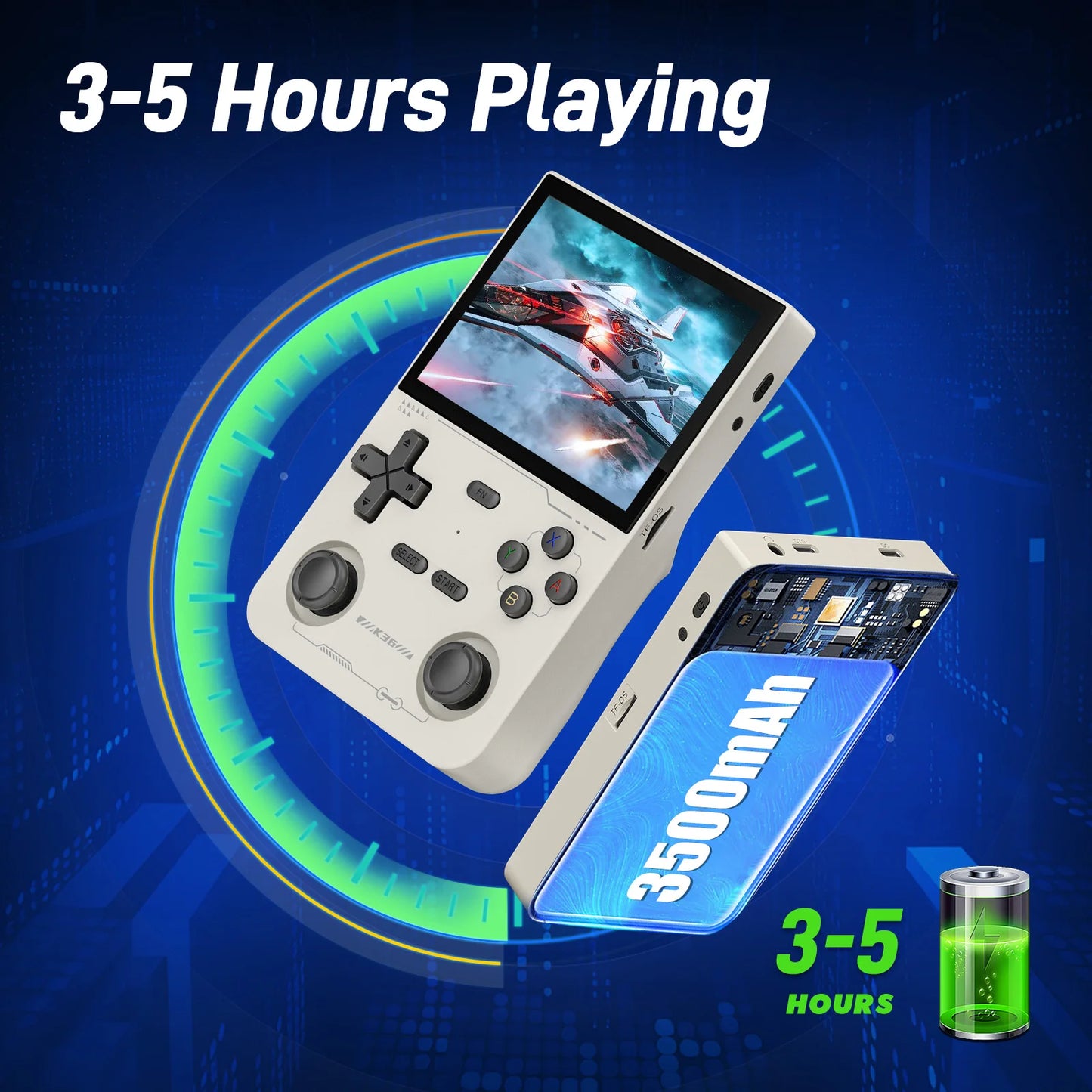 GAMINJA Open Source K36 Retro Handheld Video Game Console 16000 Games Emulator for PS1/PSP/DC/N64/SS 500nit 3.5 Inch IPS Screen
