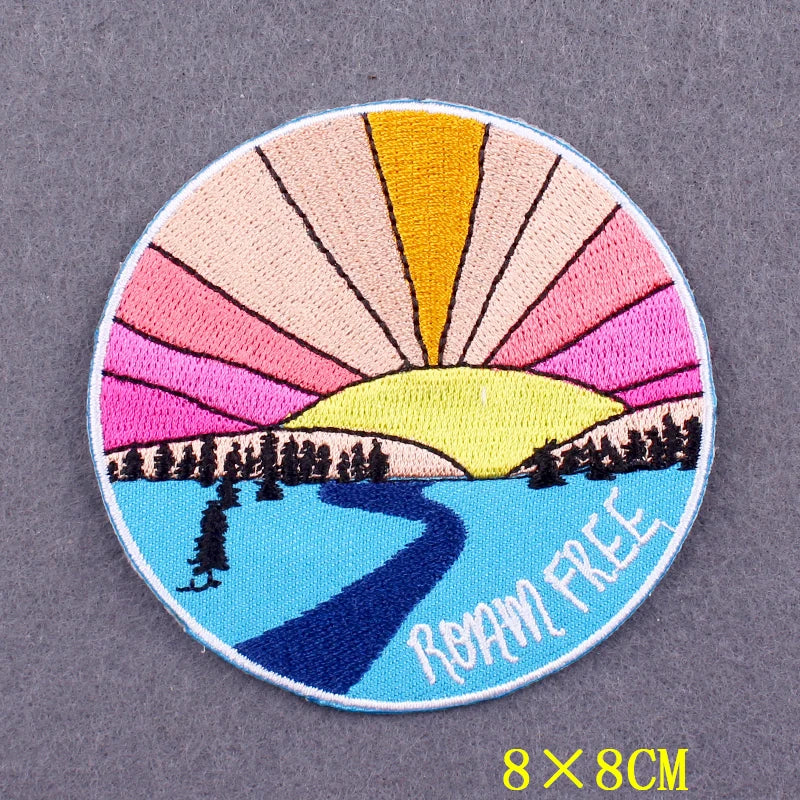 Hiking Adventure Patches For Clothing Stickers DIY Hook Loop Badges Camping Embroidery Patch Iron On Patches On Clothes Stripes