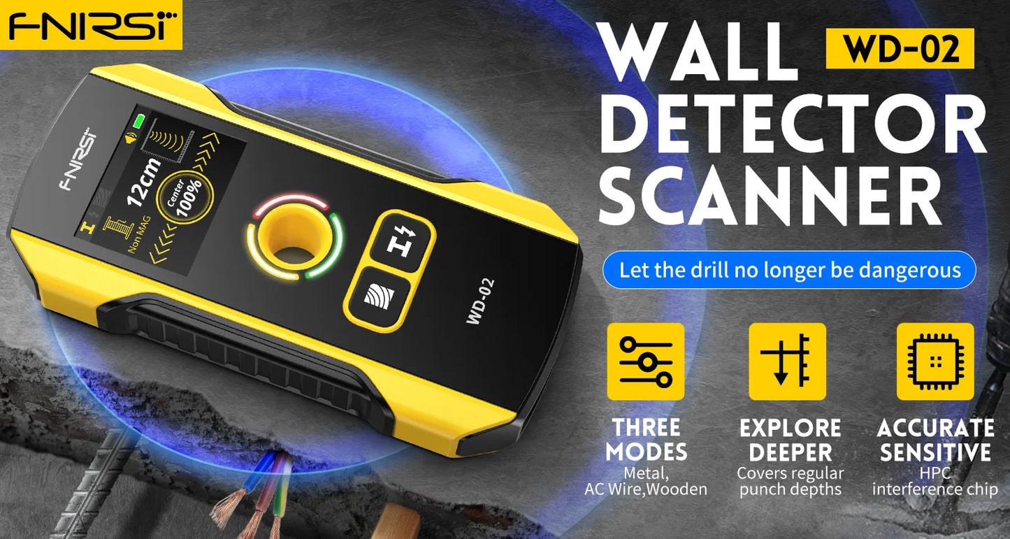 FNIRSI WD-02 Wall Detector Stud Finder New Design Positioning Hole TFT Display AC Live Cable Wires Metal Wood Stud Wall Scanner