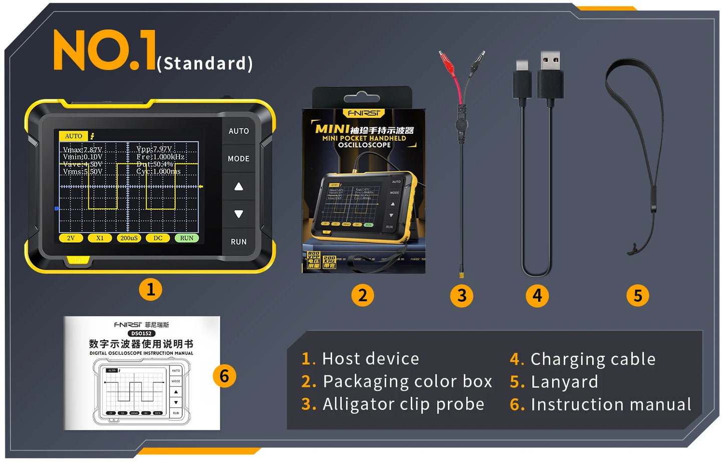 FNIRSI DSO152 Portable Mini Handled Digital Oscilloscope Auto 200KHz Bandwidth 2.5MSa/s Sampling Rate Electronics Repair Tools
