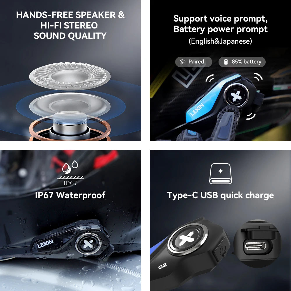 2023 Lexin-G2P Motorcycle Helmet Bluetooth Intercom Up To Pair 6 Riders&Big Button Design Exchangeable Pattern Shell 120KM/H