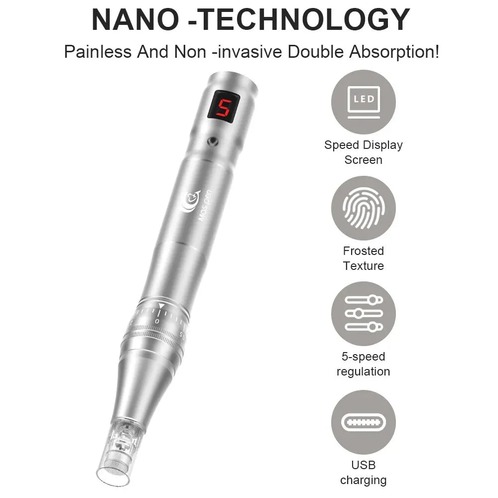 Professional High Frequency And Mute Dermapen Wireless Electric Microneedling Derma Pen With 30 Replaceable Needle Cartridges