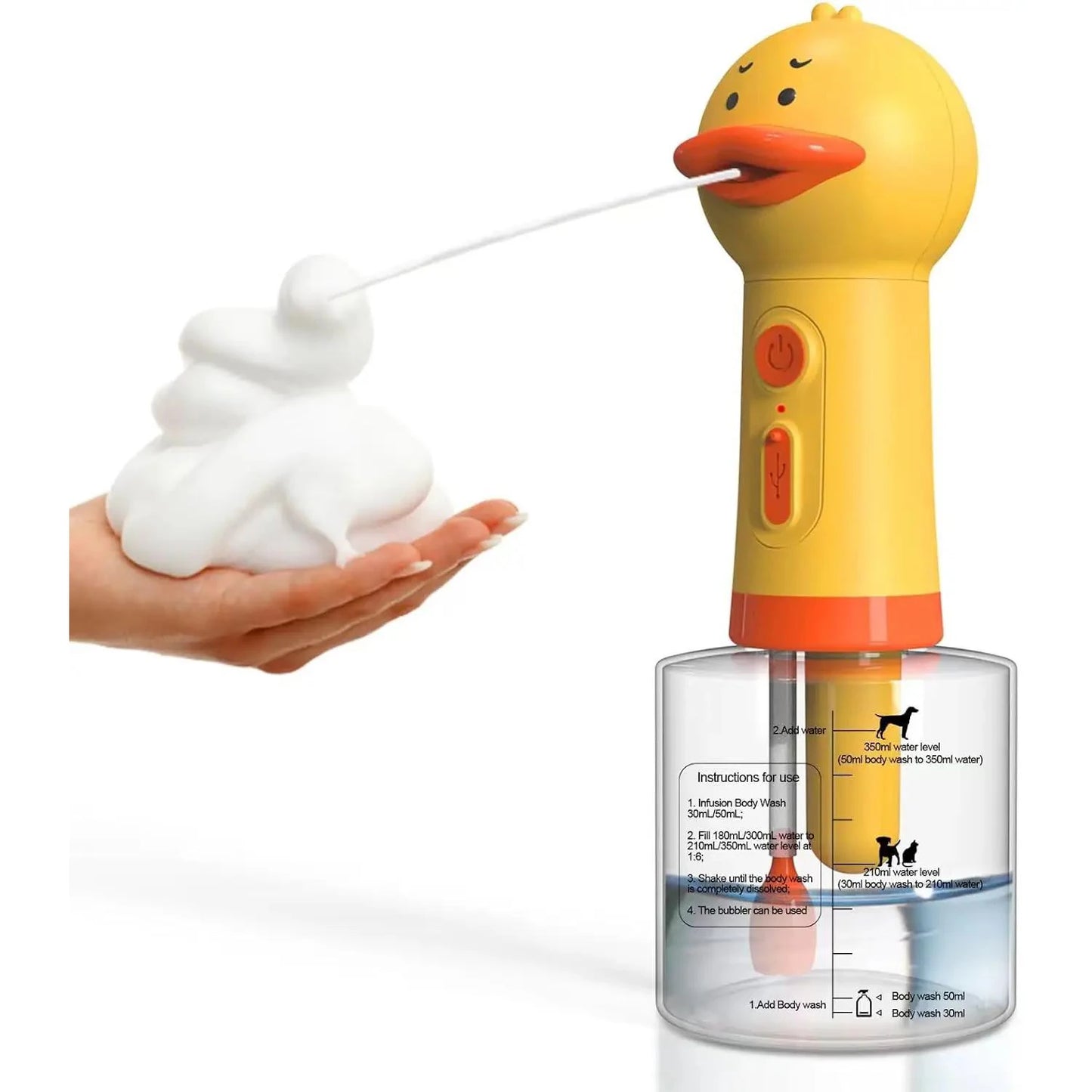 Electric Dog Shampoo Dispenser Shampoo Sprayer Little Yellow Duck Shampoo Foamer Pet Foaming Soap Dispenser Pets Bathing Bubbler