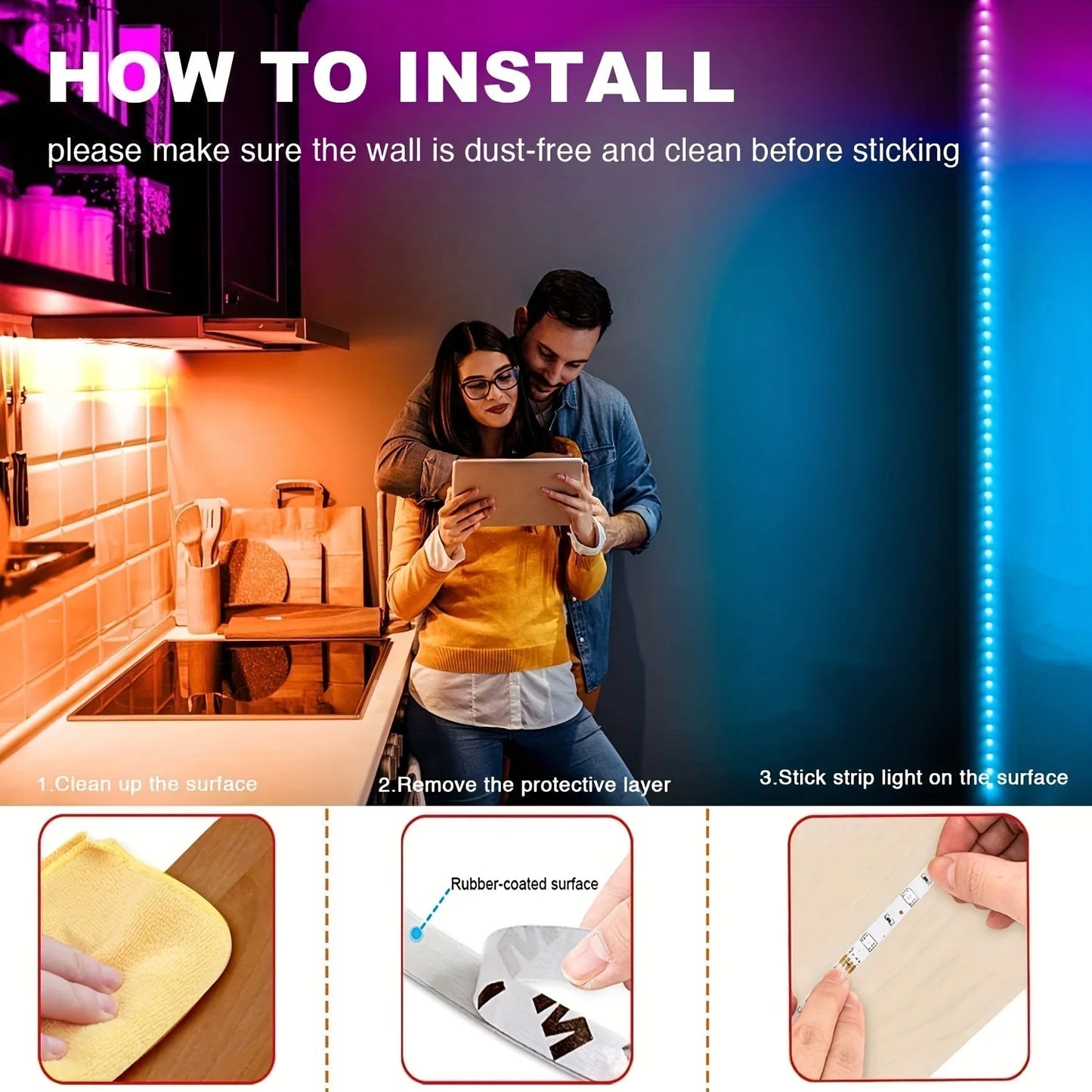 RGB 2835 LED Strip Light Bluetooth App Smart Control Flexible Diode Tape Ribbon TV Desktop Backlight Music Sync Decor For Home
