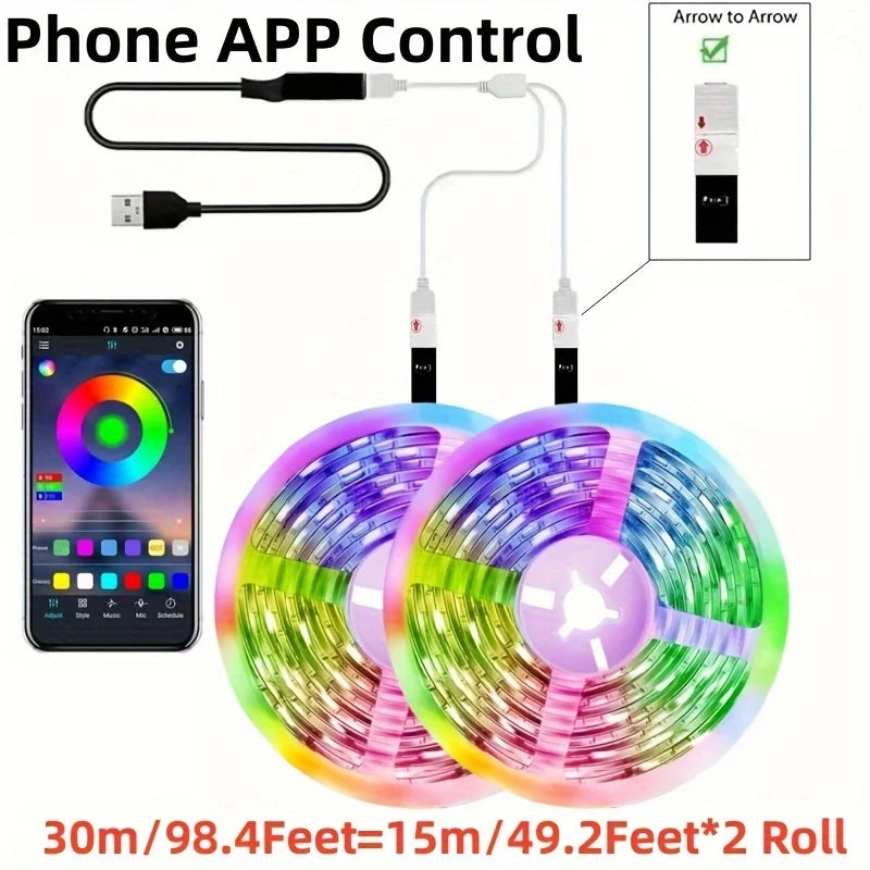 RGB 2835 LED Strip Light Bluetooth App Smart Control Flexible Diode Tape Ribbon TV Desktop Backlight Music Sync Decor For Home