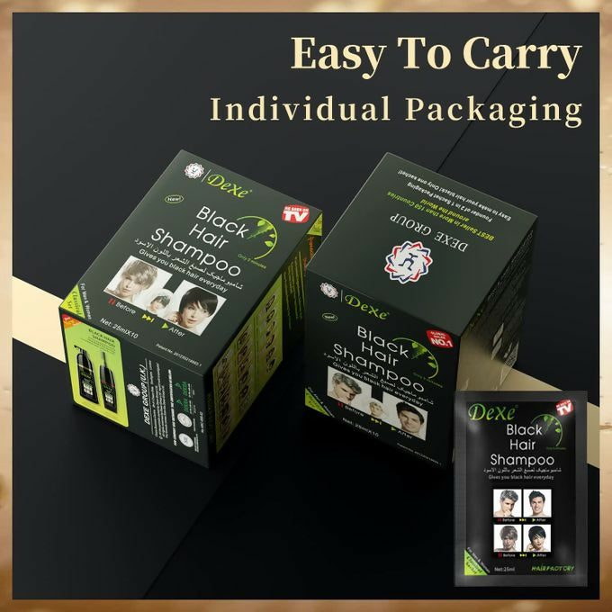 Dexe Black Hair Shampoo (Natural Black) One Box = 25Mlx10Pouch.