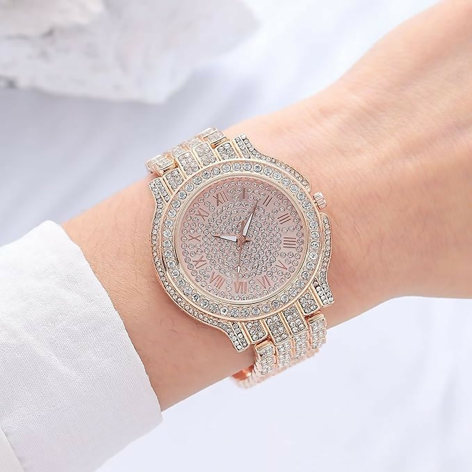 Iced Out Watch, Analog W/Simulated Cubic Zirconia
