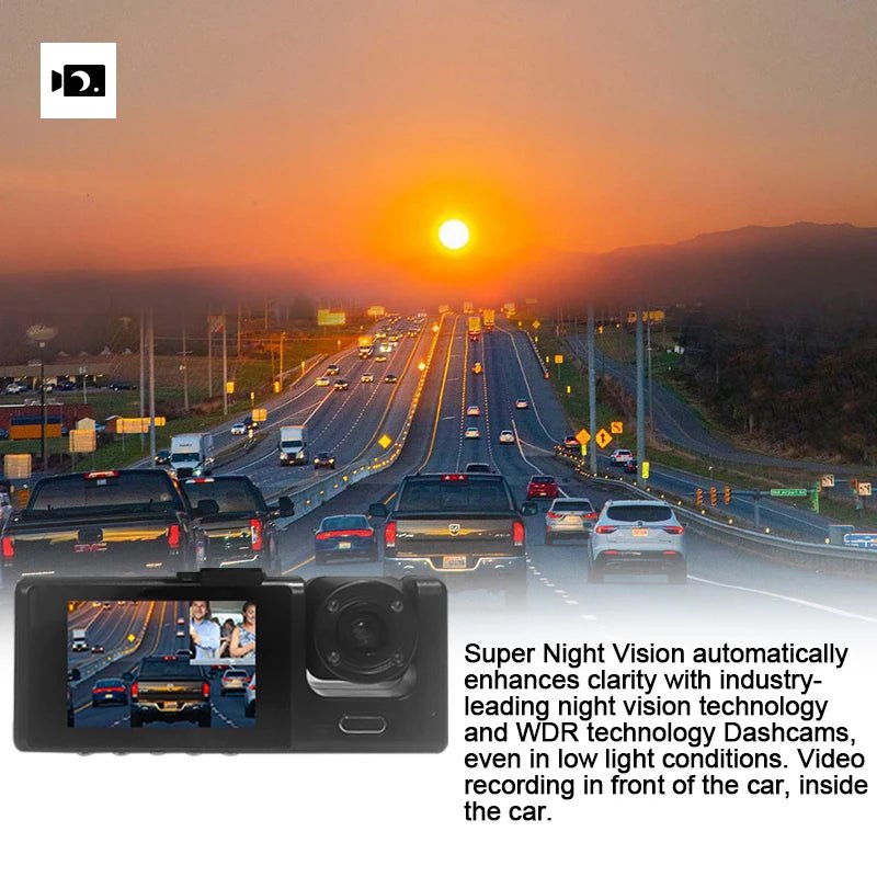 Dashboard Camera, 1080P 3 Camera Car Camera with IR Night Vision Loop Recording and IPS Screen for Sedans, SUV, Etc. -