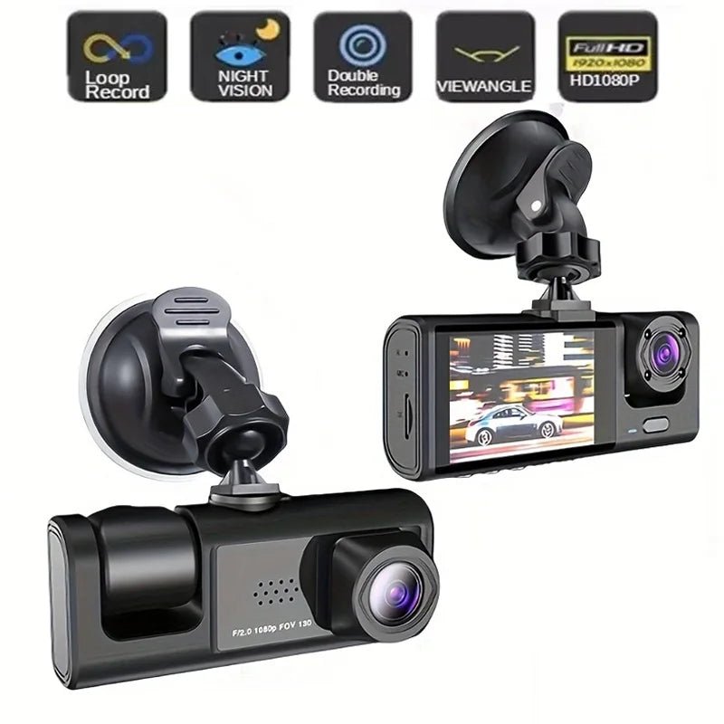 Dashboard Camera, 1080P 3 Camera Car Camera with IR Night Vision Loop Recording and IPS Screen for Sedans, SUV, Etc. -