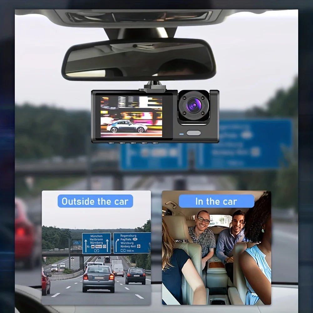 Dashboard Camera, 1080P 3 Camera Car Camera with IR Night Vision Loop Recording and IPS Screen for Sedans, SUV, Etc. -