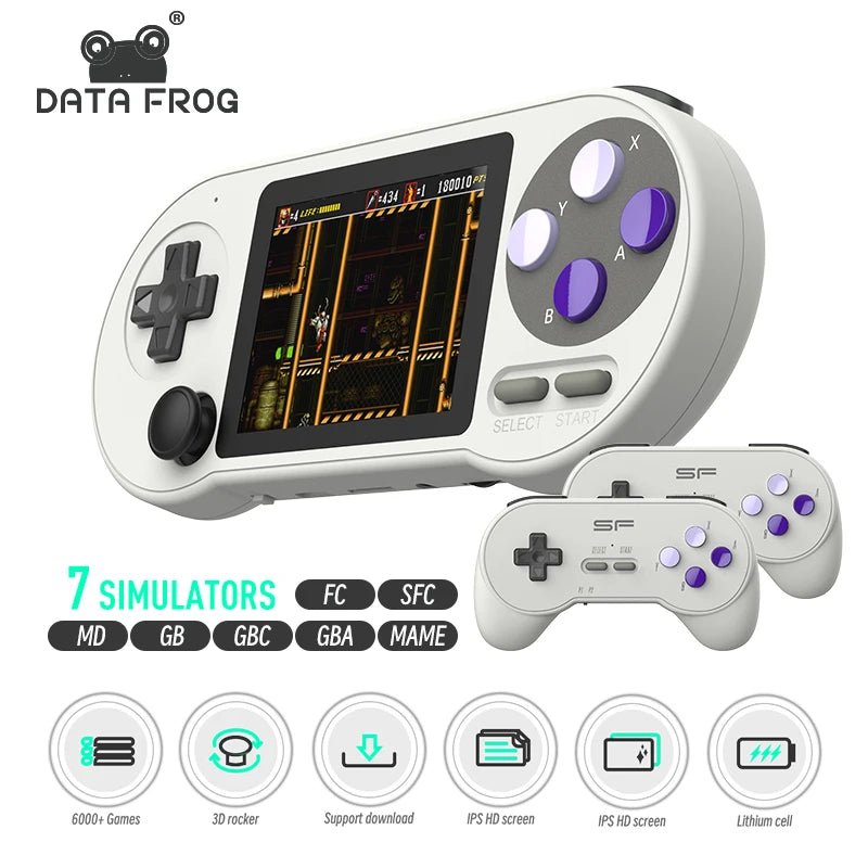 DATA FROG SF2000 Portable Handheld Game Console 3 Inch IPS Retro Game Consoles Built - in 6000 Games Retro Video Games For Kids -