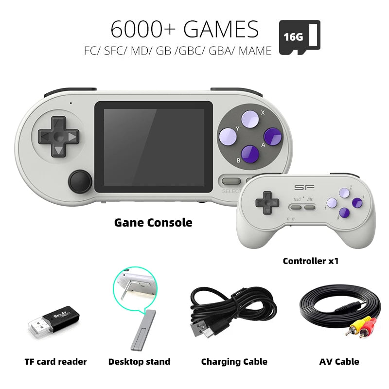 DATA FROG SF2000 Portable Handheld Game Console 3 Inch IPS Retro Game Consoles Built - in 6000 Games Retro Video Games For Kids -