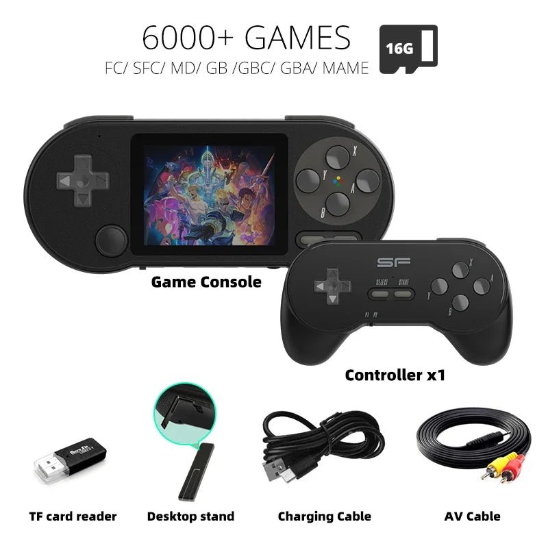 DATA FROG SF2000 Portable Handheld Game Console 3 Inch IPS Retro Game Consoles Built - in 6000 Games Retro Video Games For Kids -