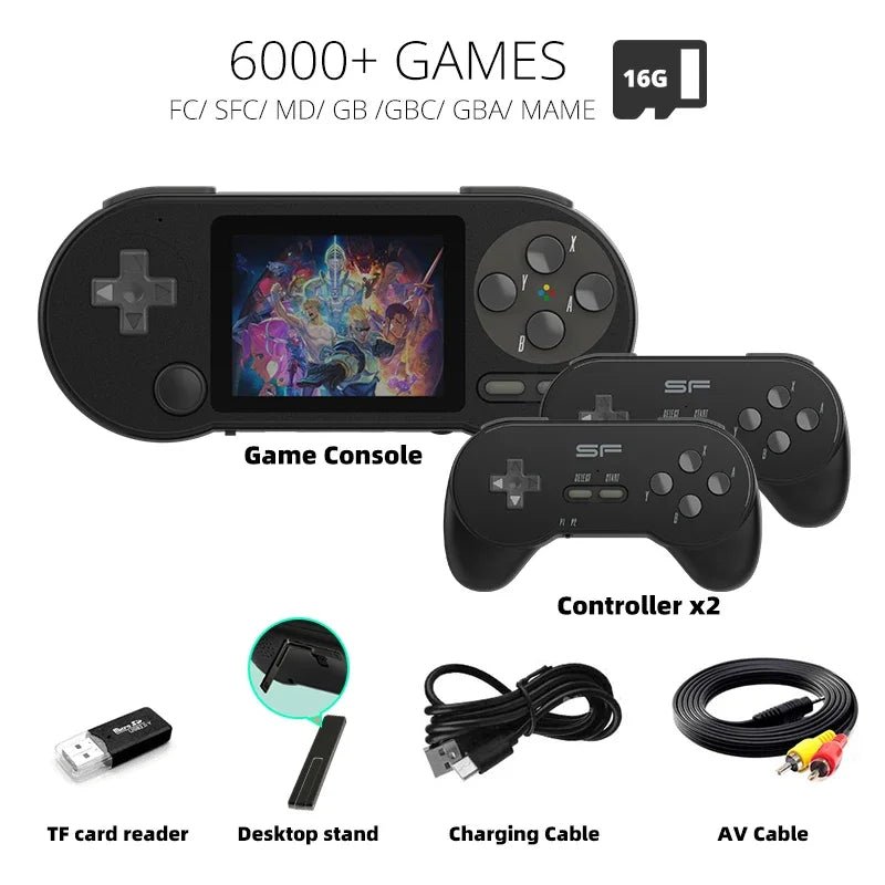 DATA FROG SF2000 Portable Handheld Game Console 3 Inch IPS Retro Game Consoles Built - in 6000 Games Retro Video Games For Kids -