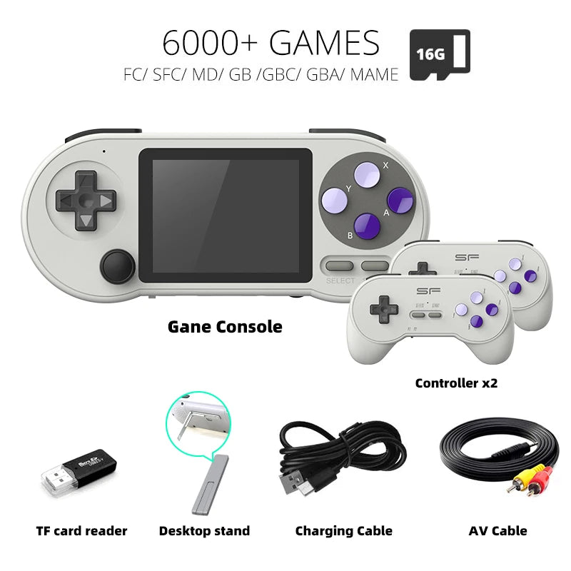 DATA FROG SF2000 Portable Handheld Game Console 3 Inch IPS Retro Game Consoles Built - in 6000 Games Retro Video Games For Kids -