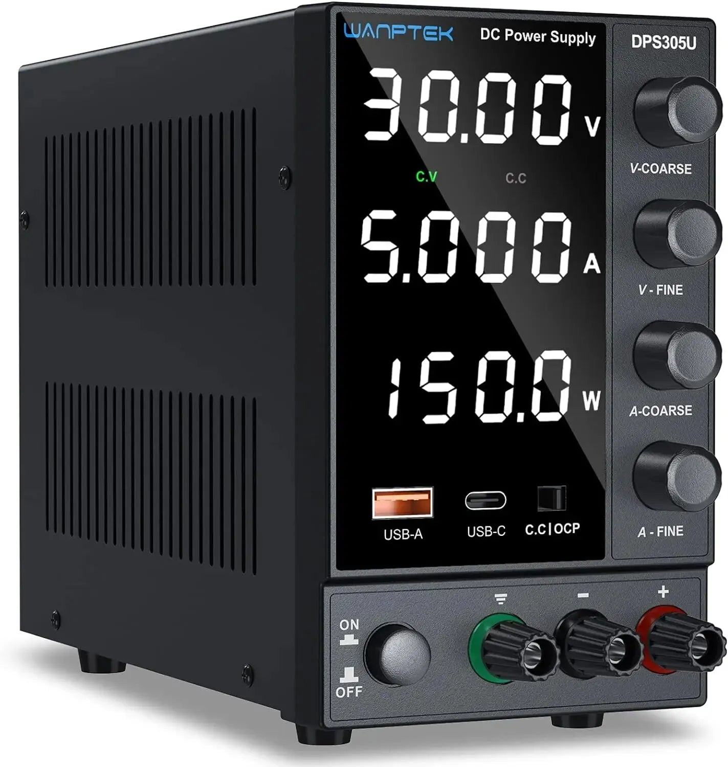 DC Power Supply Variable 30 V 0 - 10A with Encoder Coarse and Fine Adjustment Knobs, Bench with USB and Type - C Fast Charging Ports -