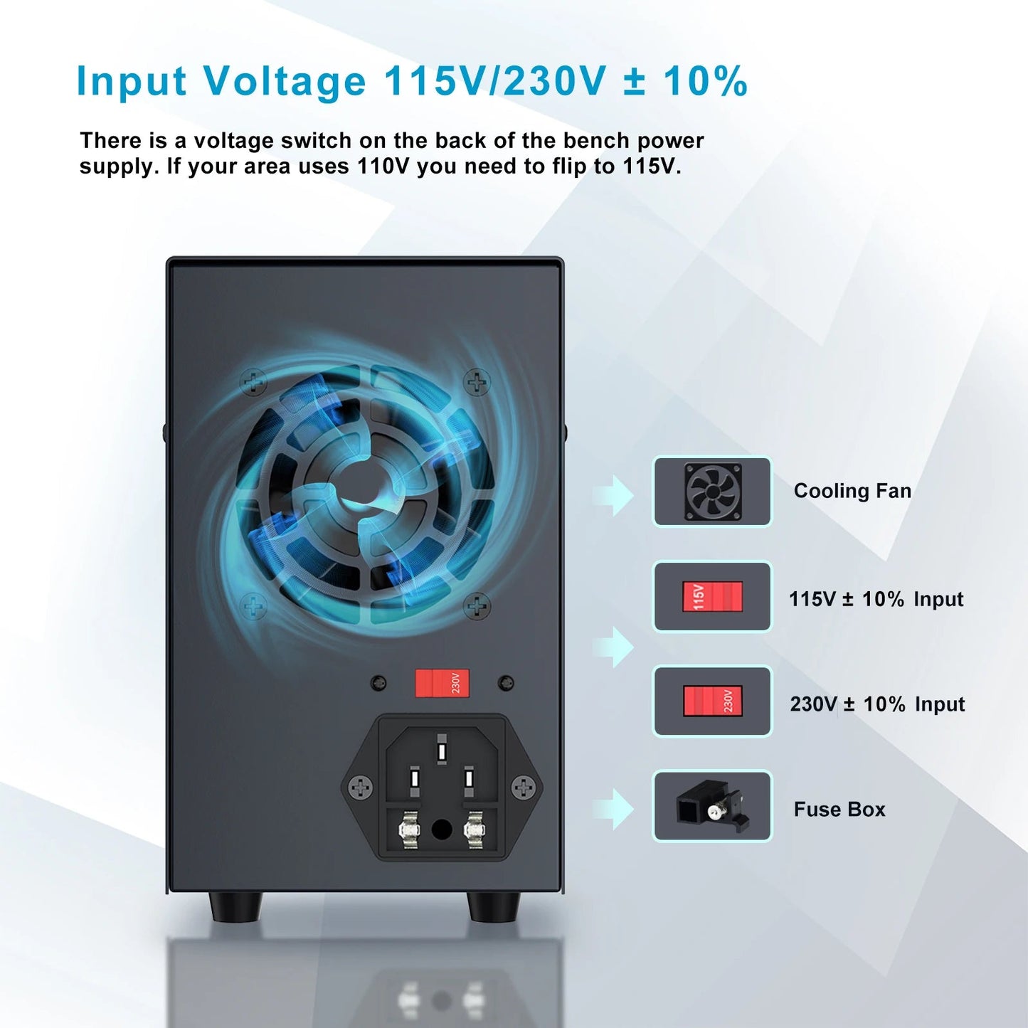 DC Power Supply Variable 30 V 0 - 10A with Encoder Coarse and Fine Adjustment Knobs, Bench with USB and Type - C Fast Charging Ports -
