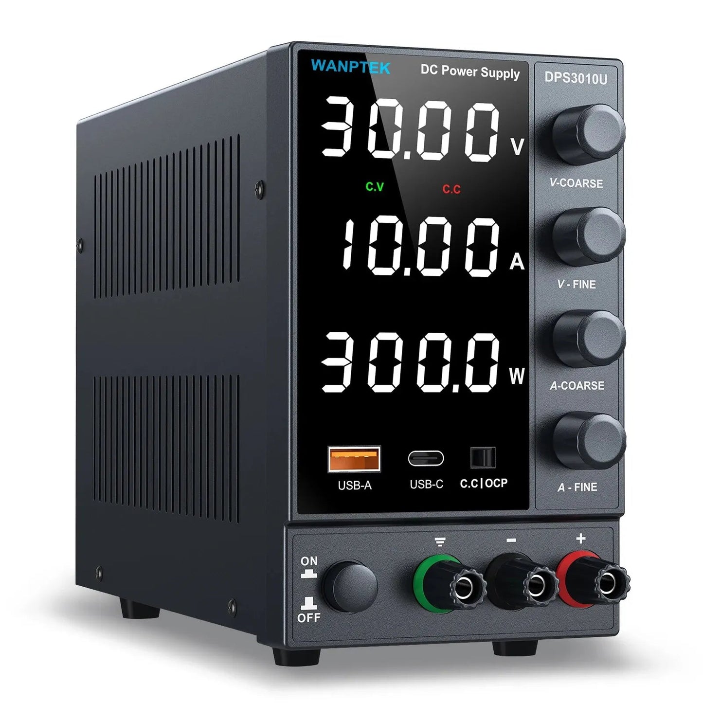 DC Power Supply Variable 30 V 0 - 10A with Encoder Coarse and Fine Adjustment Knobs, Bench with USB and Type - C Fast Charging Ports -