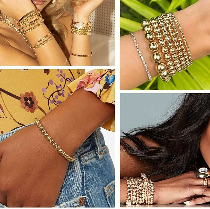 Gold Faux Pearl Bracelet 5-Row Stretch