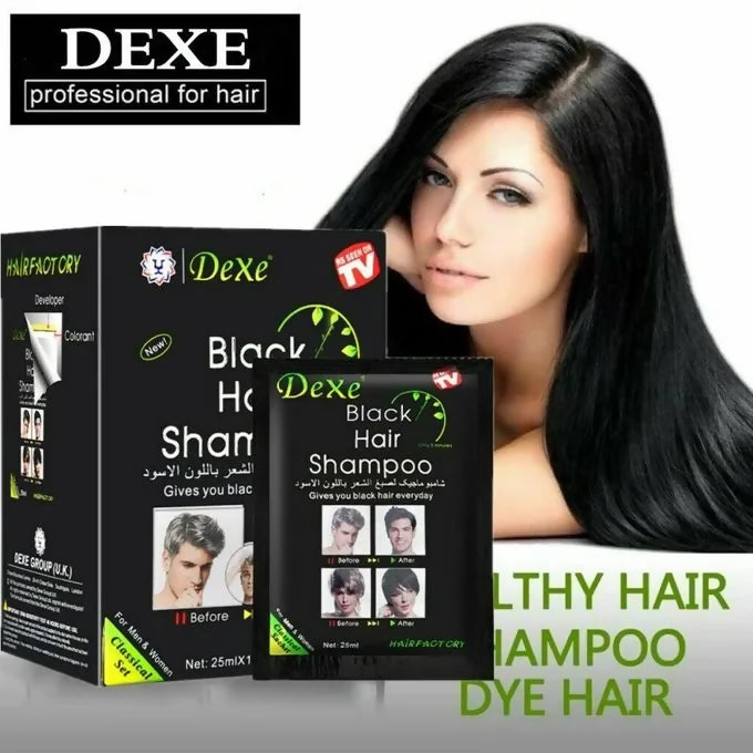 Dexe Black Hair Shampoo (Natural Black) One Box = 25Mlx10Pouch.