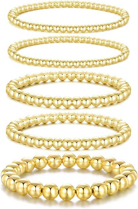 Gold Faux Pearl Bracelet 5-Row Stretch