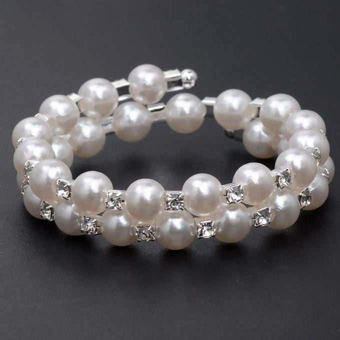 Faux Pearl Bracelet 3-Row Stretch Bracelet