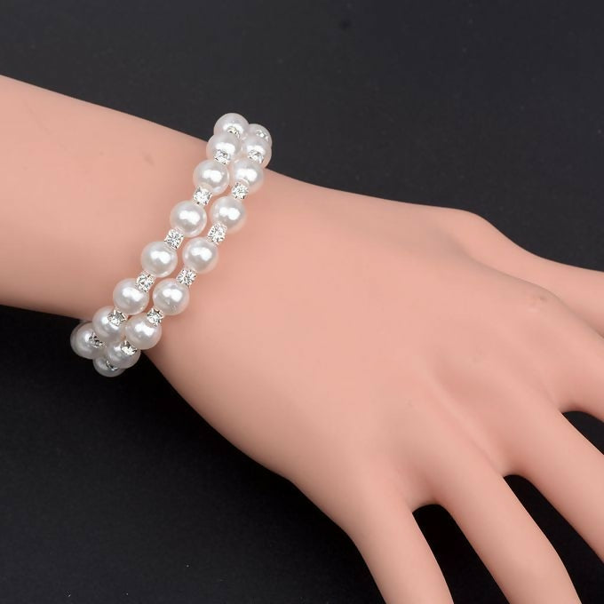 Faux Pearl Bracelet 3-Row Stretch Bracelet