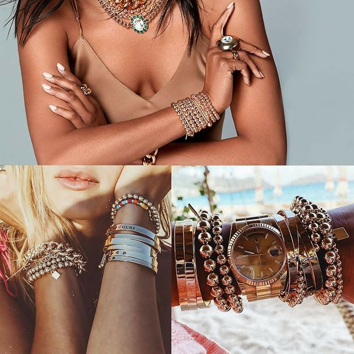 Gold Faux Pearl Bracelet 5-Row Stretch