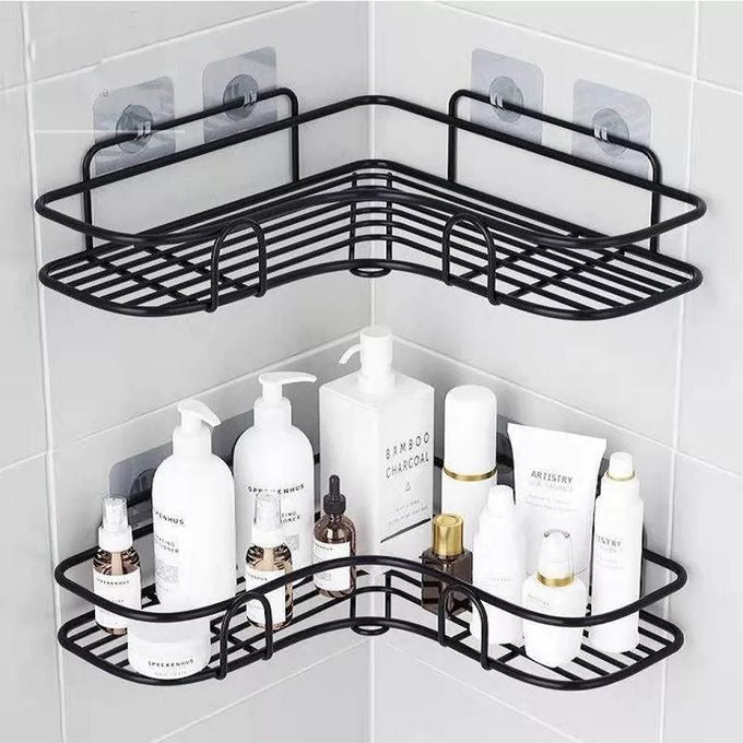 Self-Adhesive Metal Bathroom Corner Rack Storage Shelves, Steel Bathroom Corner Shelf Organizer