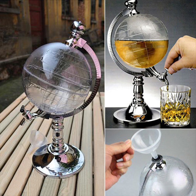 Globe Drink Dispenser, 3L Beverage Liquor Decanter for Bar KTV Home Decor, Whiskey Brandy Wine Globe Shape Dispenser