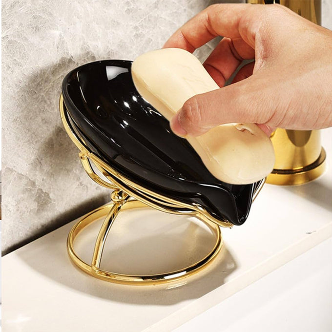 Leaf Shaped Soap Dish Premium Ceramic Soap Bar Holder with Self-Drainage System for Shower