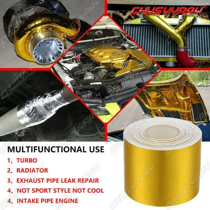 Turbo Exhaust Tape Heat Wrap Gold Thermal Air Intake Insulation Shield Reflective Heat Barrier Self Adhesive Engine