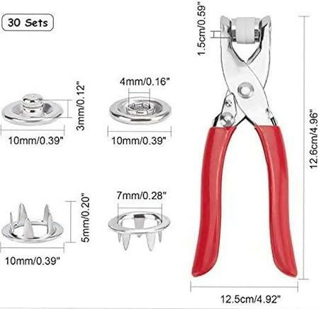 Metallic snup button pliers set