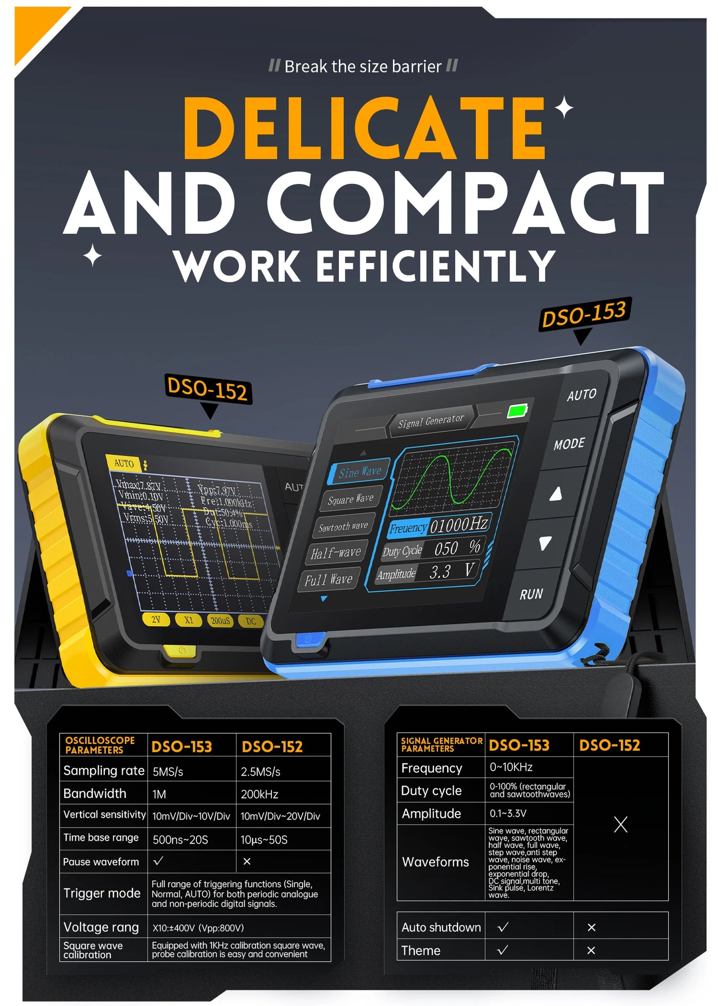 FNIRSI DSO152 DSO153 New Mini Handheld Digital Oscilloscope Portable 2.5MSa/s 200KHz Analog Bandwidth 800 VPP with PWM Output