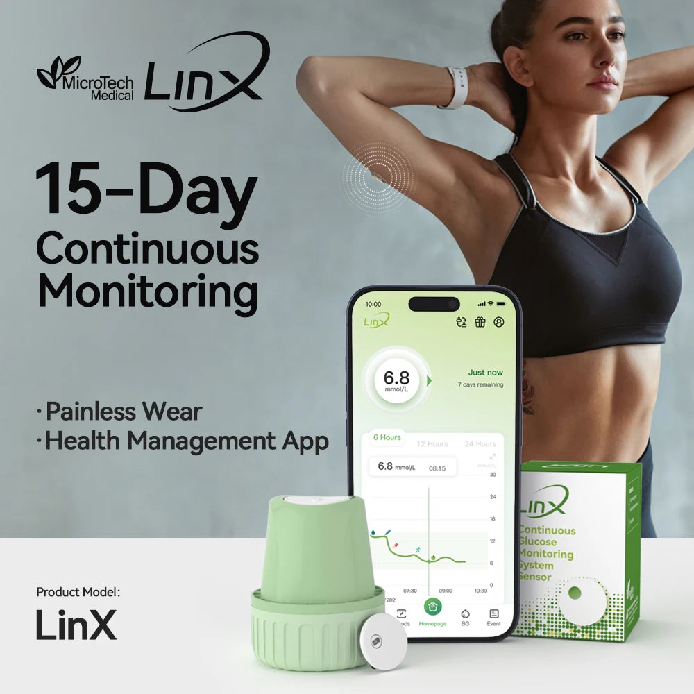 MicroTech LinX Dynamic Blood Glucose Monitor CGM Sensor Continuous Glu ...