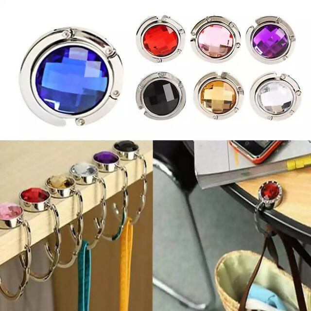 Crystal Bag Holder, Portable Bag Desk Hanging Clip, Foldable Bag Holder for Bags, Crystal Accessories Holder, Practical Metal Organizer Hook