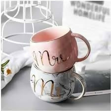 Luxurious Couple Cup set +Gift Box with 2 in a box pink + Gray with 2spoons