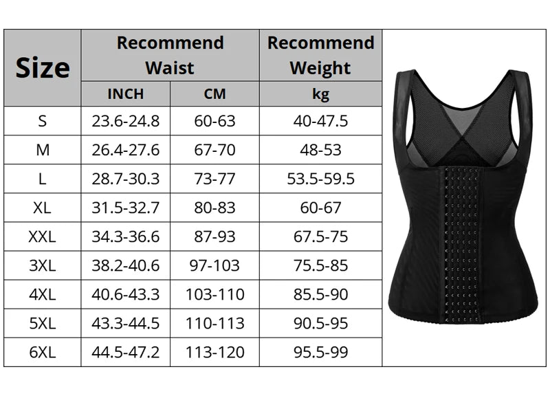 Waist training corset size chart hotsell