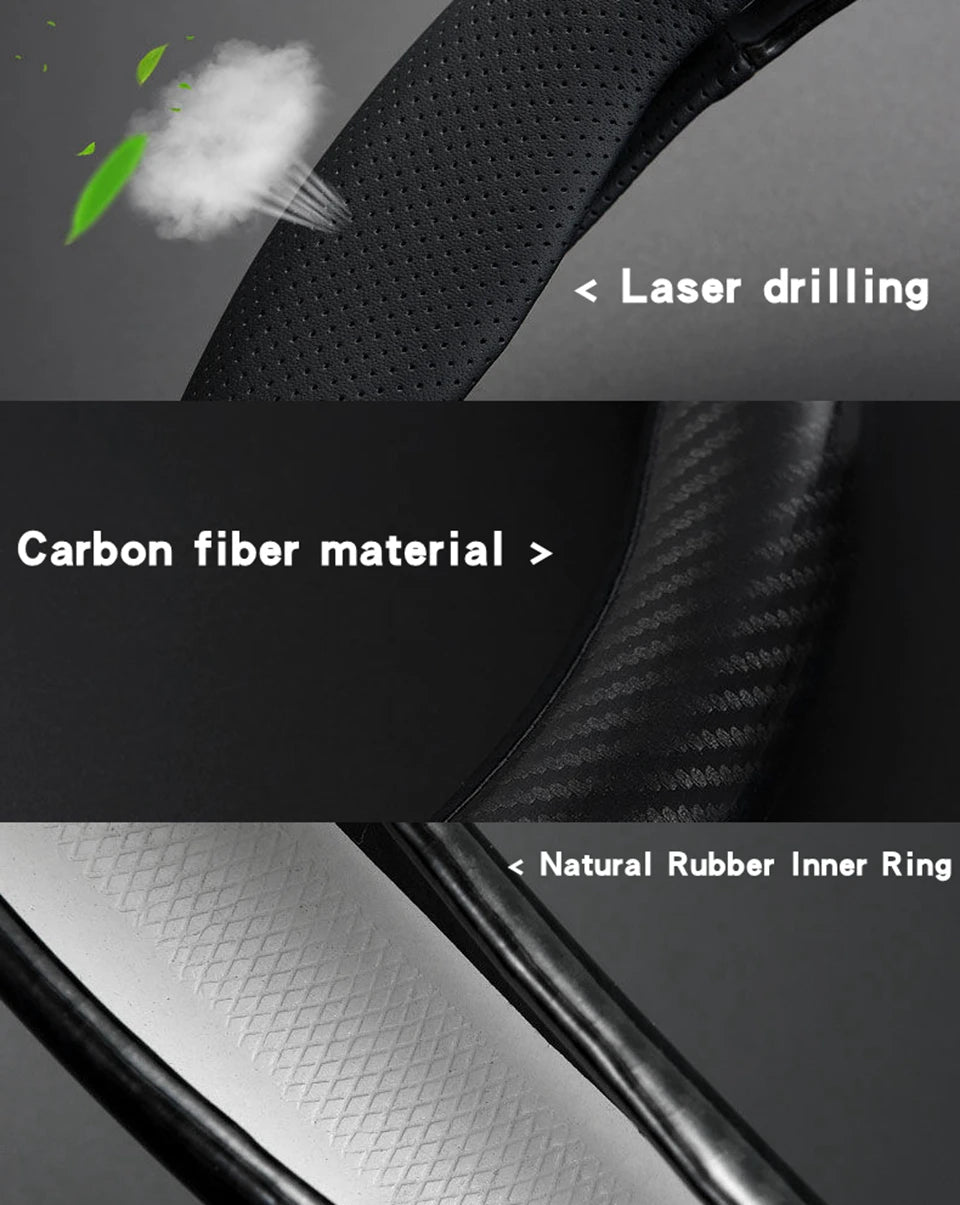 Carbon Fiber Leather Car Accessories Steering Wheel Cover For Volkswagen BMW Seat Opel Peugeot Hyundai Ford Mazda Toyota Honda
