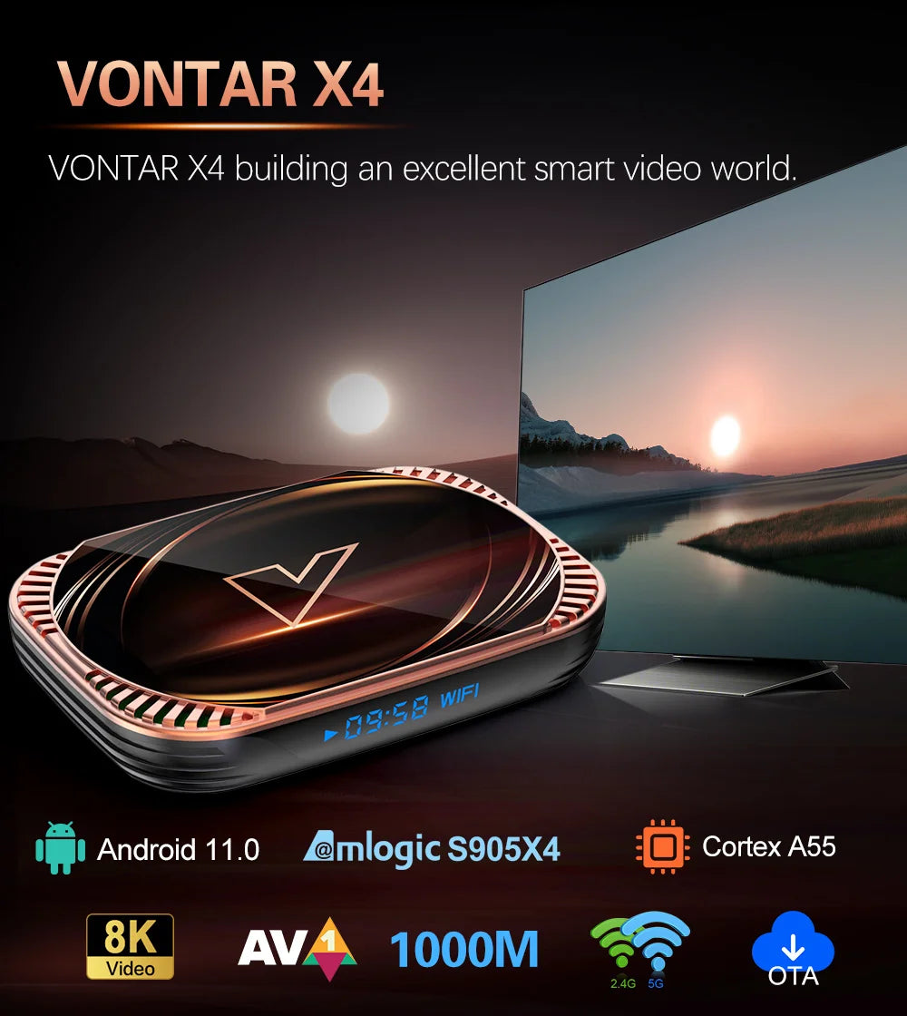 VONTAR X4 Amlogic S905X4 Smart TV Box Android 11 4GB 128G 32GB 64GB Wifi  BT AV1 Media Player TVBOX 4K 1000M Set top box