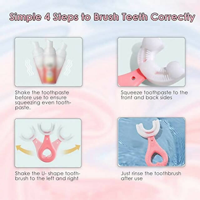 Kids U Shaped Toothbrush, U-Shaped Training Toothbrushes for Kids 2-6Y, Silicone Bristles Massage Gums,360° All-Round Cleaning