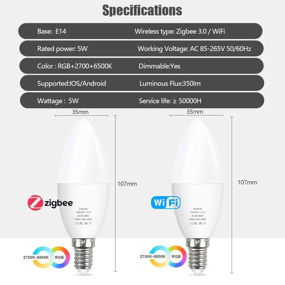 Smart Wifi Led Bulb Light E14 EWelink Zigbee Candle Lamps RGB APP Voic NairoMarket